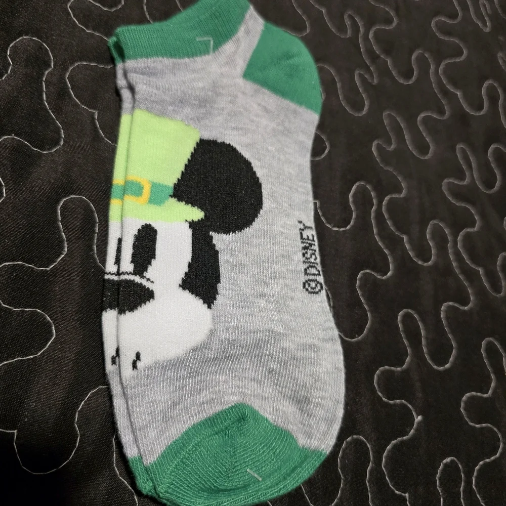 Disney Mickey Mouse Stitch St Patricks Day Ankle Socks 2 Pair‎ NWT Size 4-10